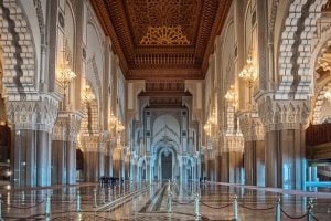 Luxury Jewish Heritage Tour Morocco. Hassan II Mosque interior corridor Casablanca Morocco.
